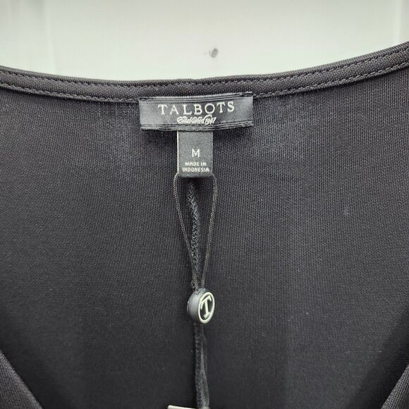 Talbots Black Faux Wrap Dress Womens Medium Cinched Side Long Sleeves Pullover - Picture 5 of 10